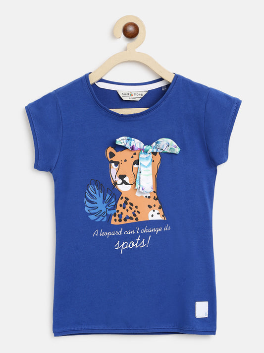 Girls Blue Printed T-Shirt 