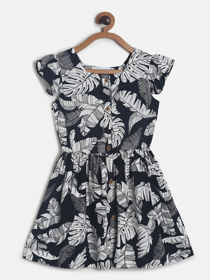 Girls Black Printed Casual Dress