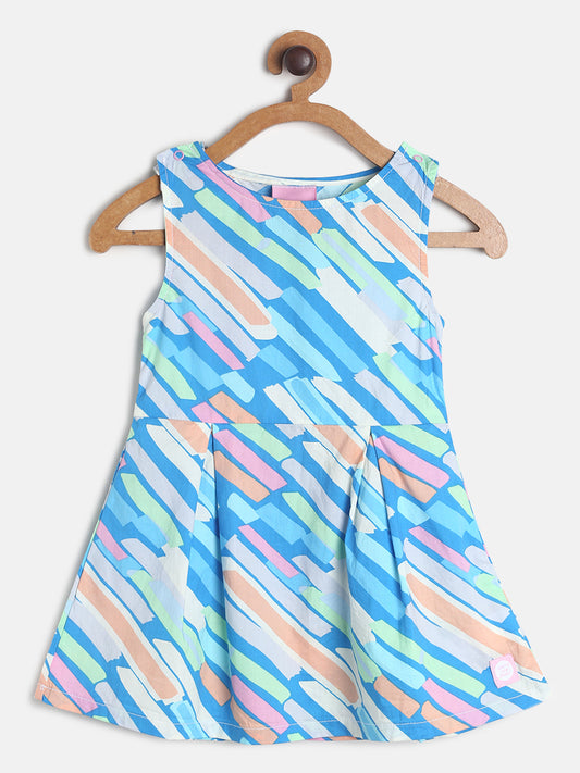 Girls Multi Color Sleeve Less Catton Dress