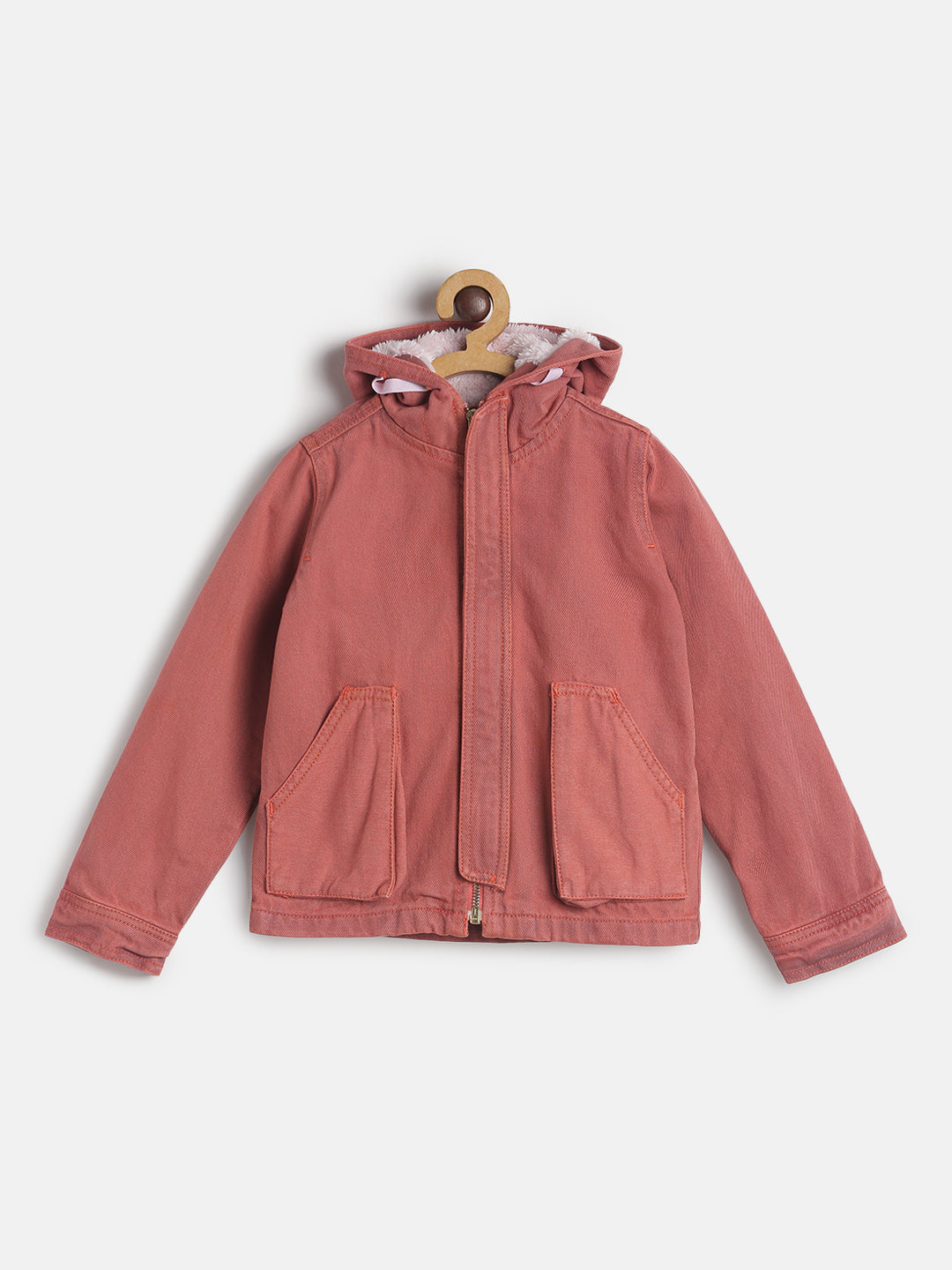 Boy Regular Fit Cotton Red Jacket With Hood