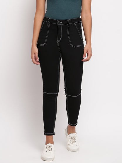 Women Black Mid Waist Skinny Fit Denim Jeans