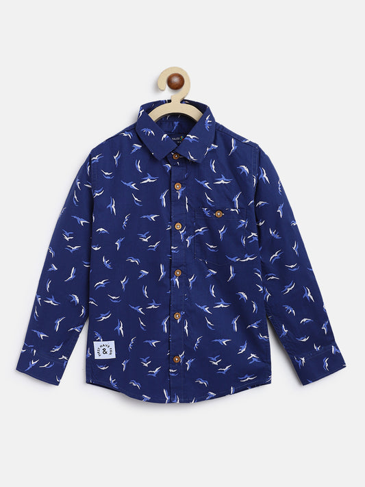 Boys Blueish Printed Cotton Shirt 