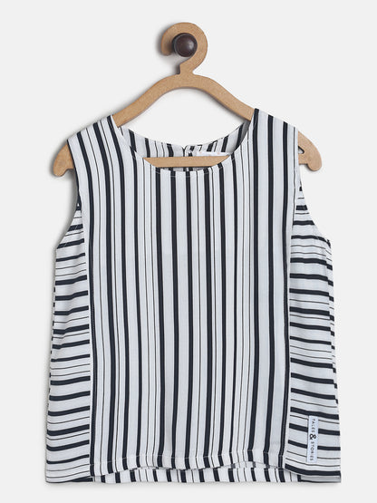 Girls white Stripe Sleeve Less Top 