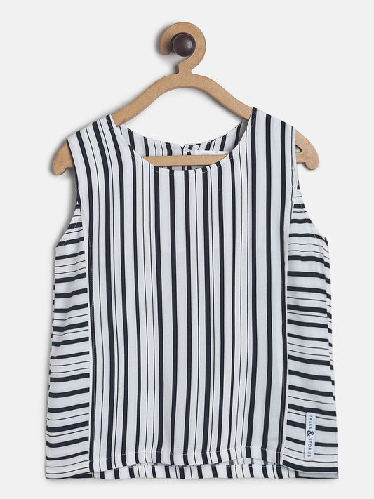 Girls white Stripe Sleeve Less Top 