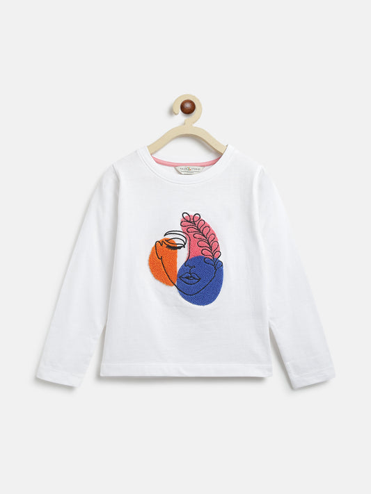 Girls White Printed T-Shirt 