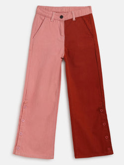 Girls Red Colour Block Jeans