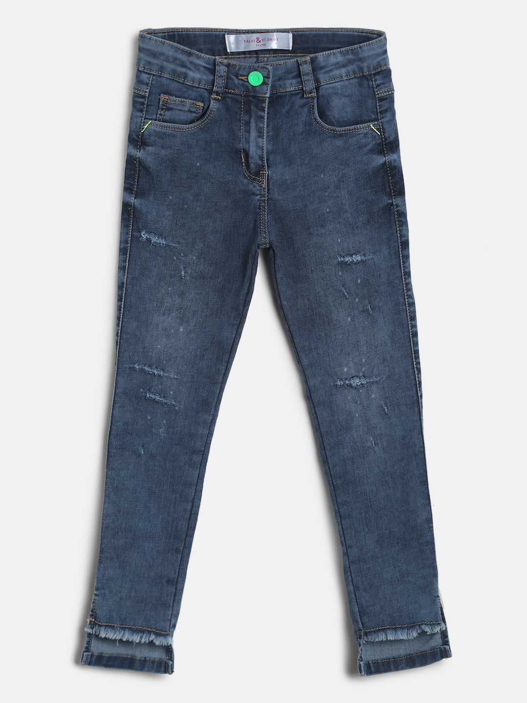 Girls Mid Blue Distressed Denim Jeans