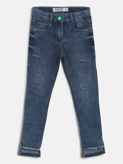 Girls Mid Blue Distressed Denim Jeans
