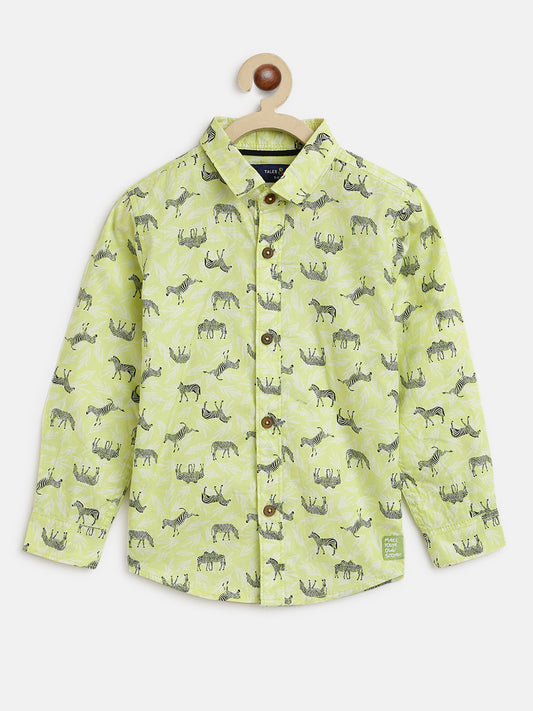 Boys Neon Green Animal Print Shirt