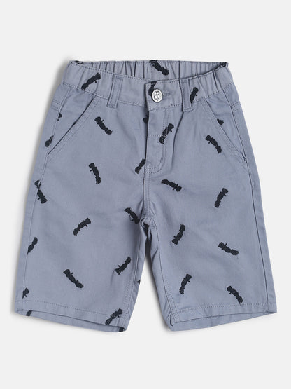 Boys Grey Embroidered Cotton Bermuda