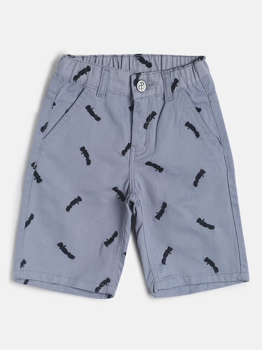 Boys Grey Embroidered Cotton Bermuda