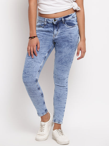 Women Light Blue Mid Waist Skinny Fit Denim Jeans