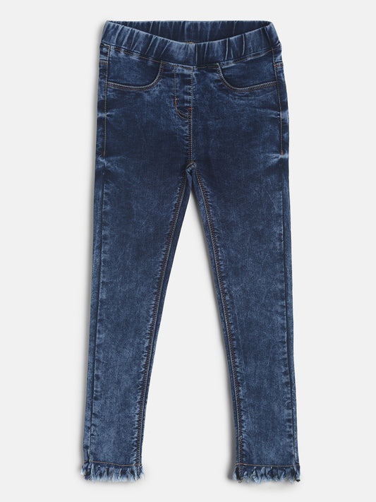 Girls Slim Fit Dark Blue Denim Jegging