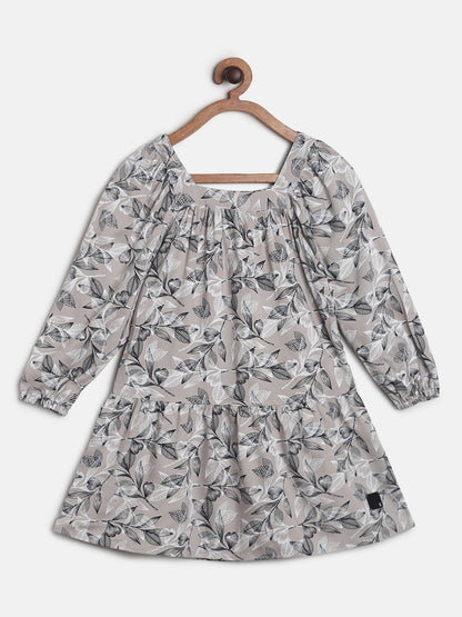 Girls Beige Floral Print Dress