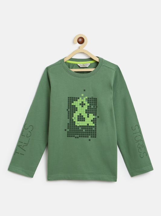 Boys Olive Printed T-Shirt 