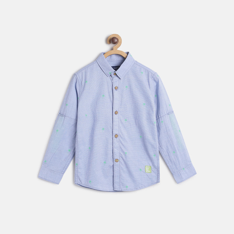 Boys Regular Fit Printed Sky Blue Cotton Shirt 