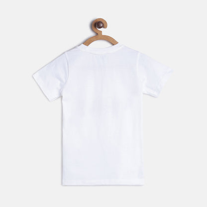 Boys Regular Fit Embroidered White Cotton T-shirt