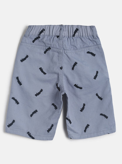 Boys Grey Embroidered Cotton Bermuda