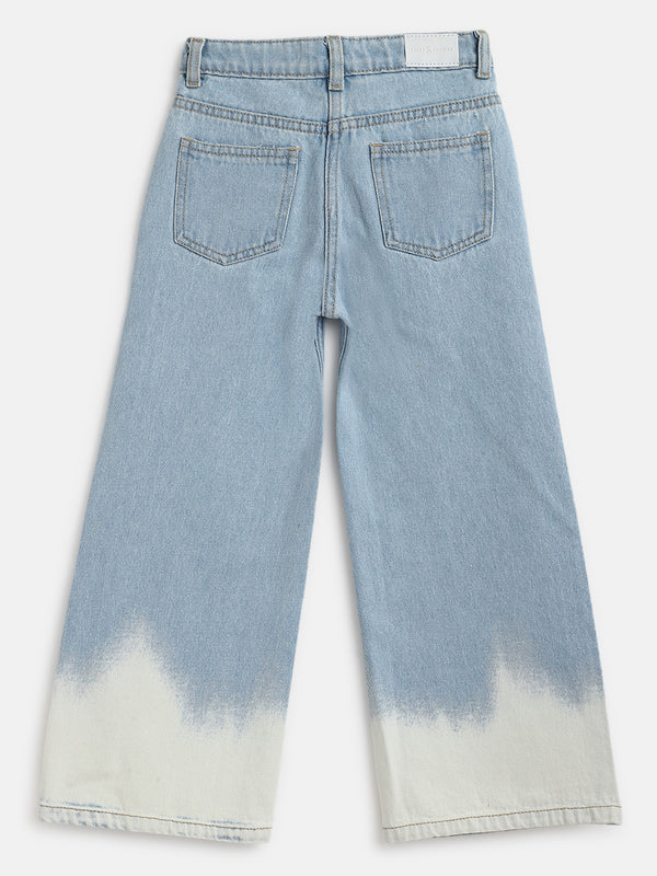 Girls Ice Blue Dip Dye Flared Jeans