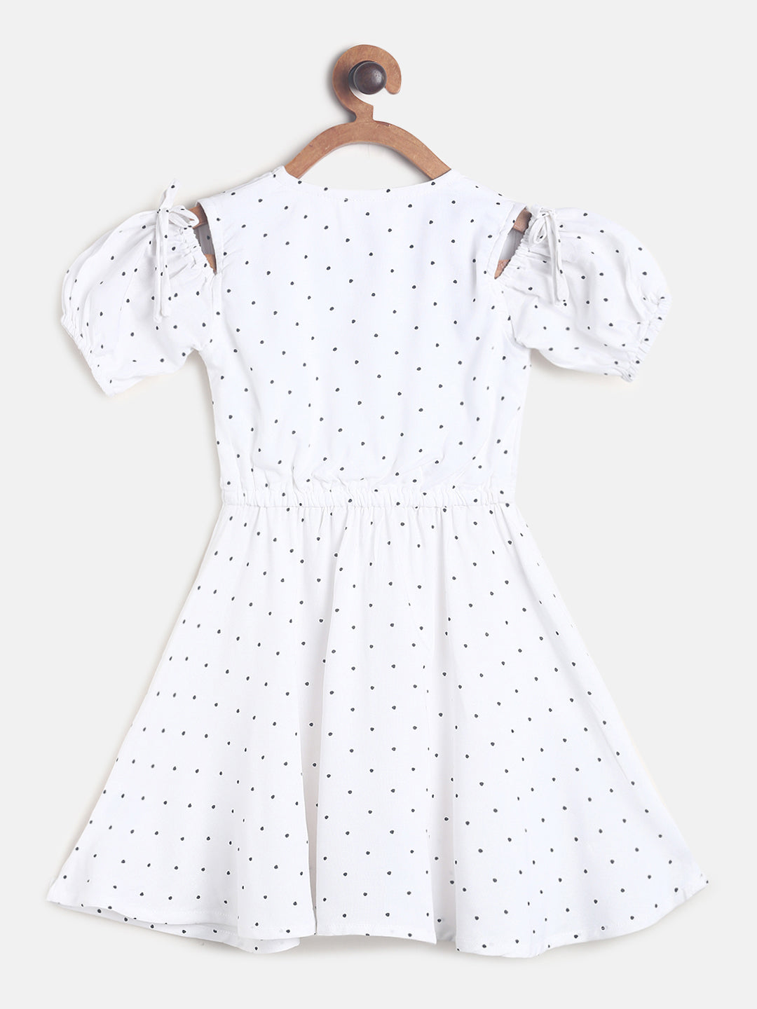 Girls White Printed Cold Shoulder Dress