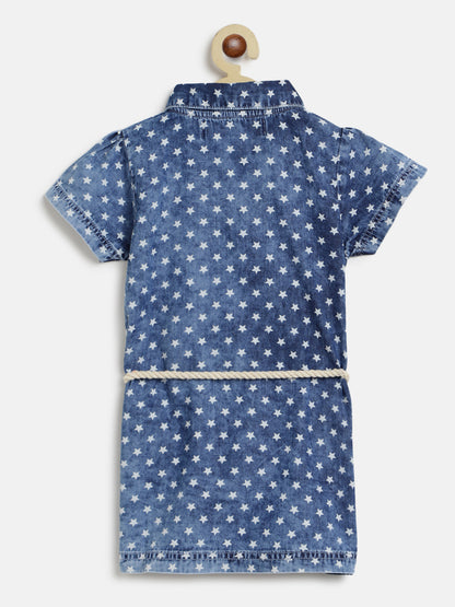 Girls Blue Printed Denim Top