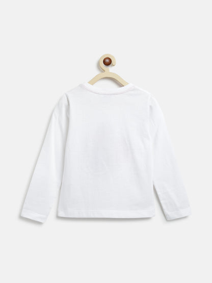 Girls White Printed T-Shirt 