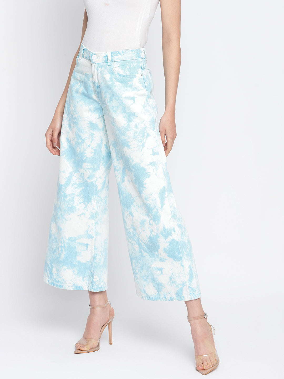 Women Sky Blue Flared Denim Jeans