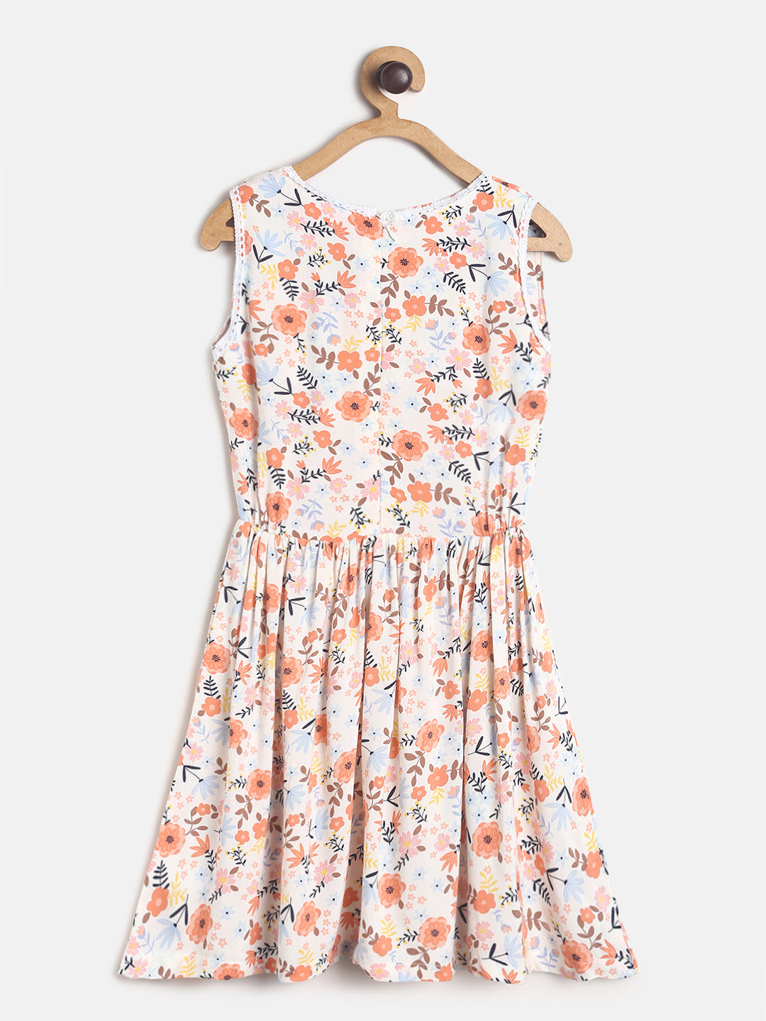 Girls Multicolor Floral Print Cotton Dress