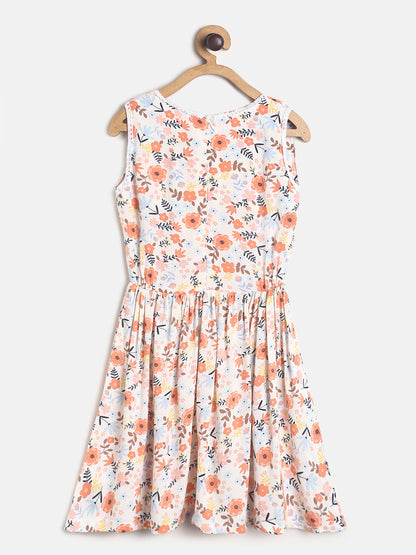 Girls Multicolor Floral Print Cotton Dress