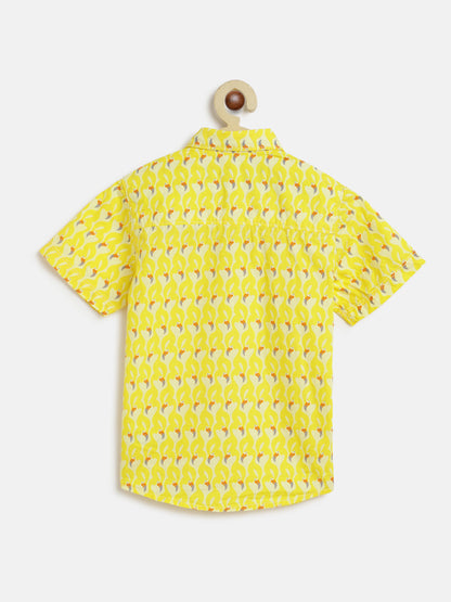 Boys Yellow Printed Cotton Shirt 