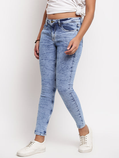 Women Light Blue Mid Waist Skinny Fit Denim Jeans
