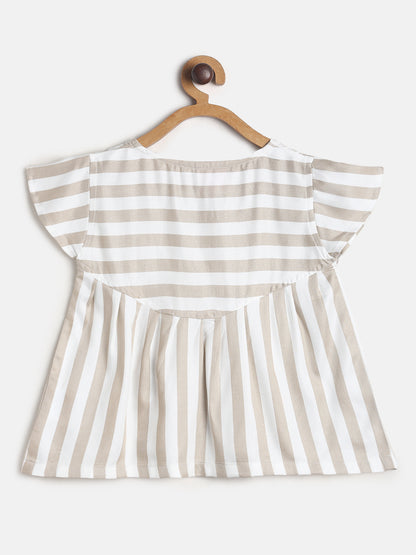 Girls Beige Stripes Top