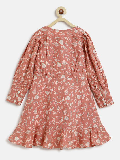 Girls Peach printed Dress