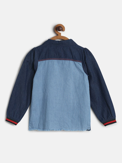 Girls Regular Fit Blue Full Sleeve Cotton T-Shirt