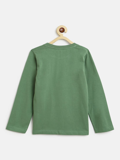 Boys Olive Printed T-Shirt 