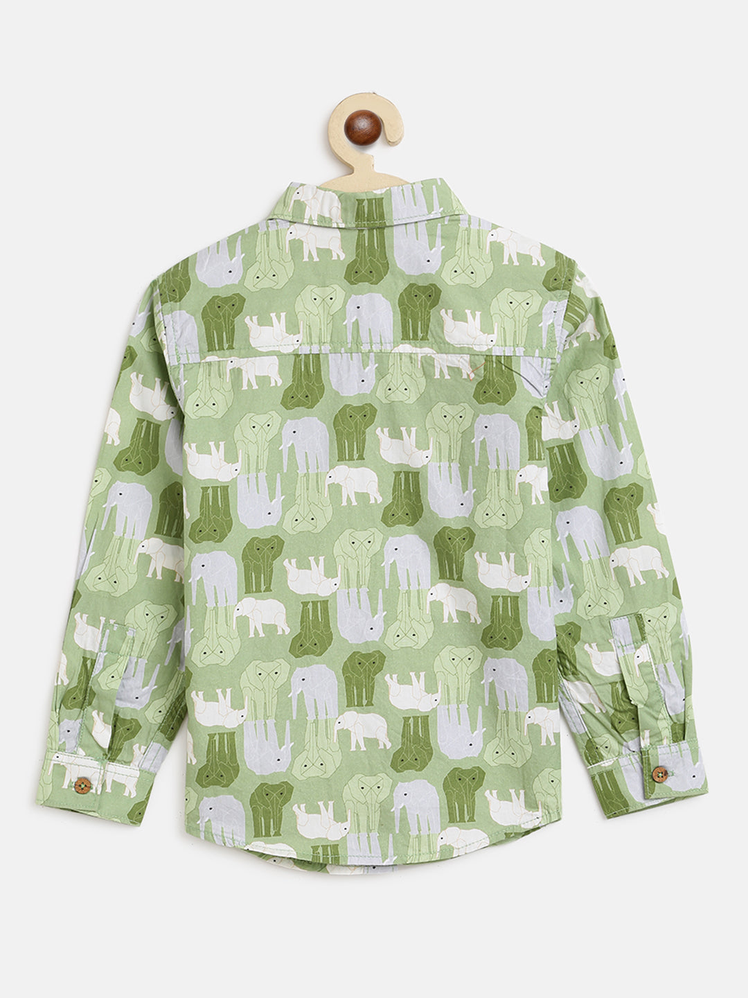 Boys Green Animal Print Shirt