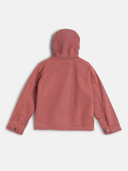 Boy Regular Fit Cotton Red Jacket With Hood