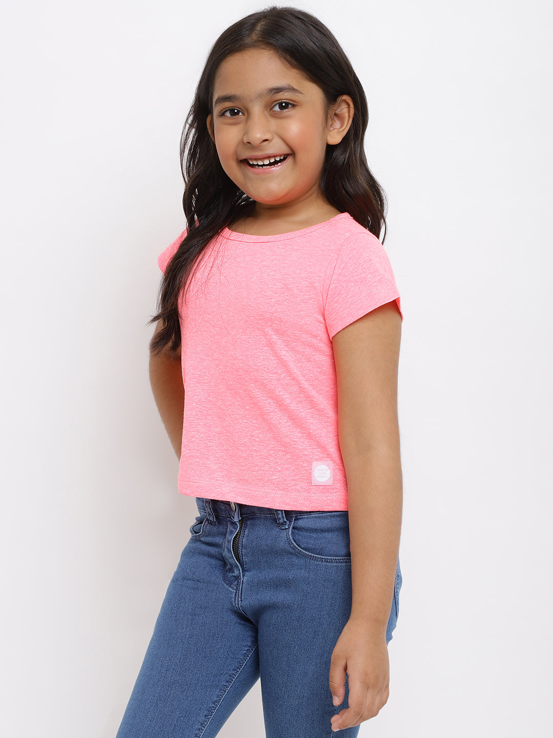 Girls Neon Pink Cotton T-shirt