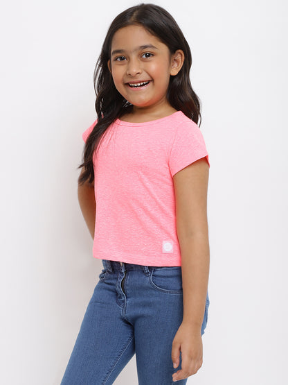 Girls Neon Pink Cotton T-shirt