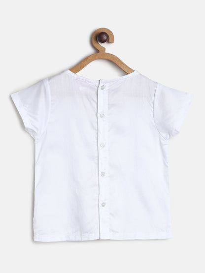 Girls Cotton White Printed Top 