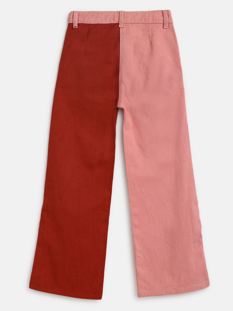 Girls Red Colour Block Jeans