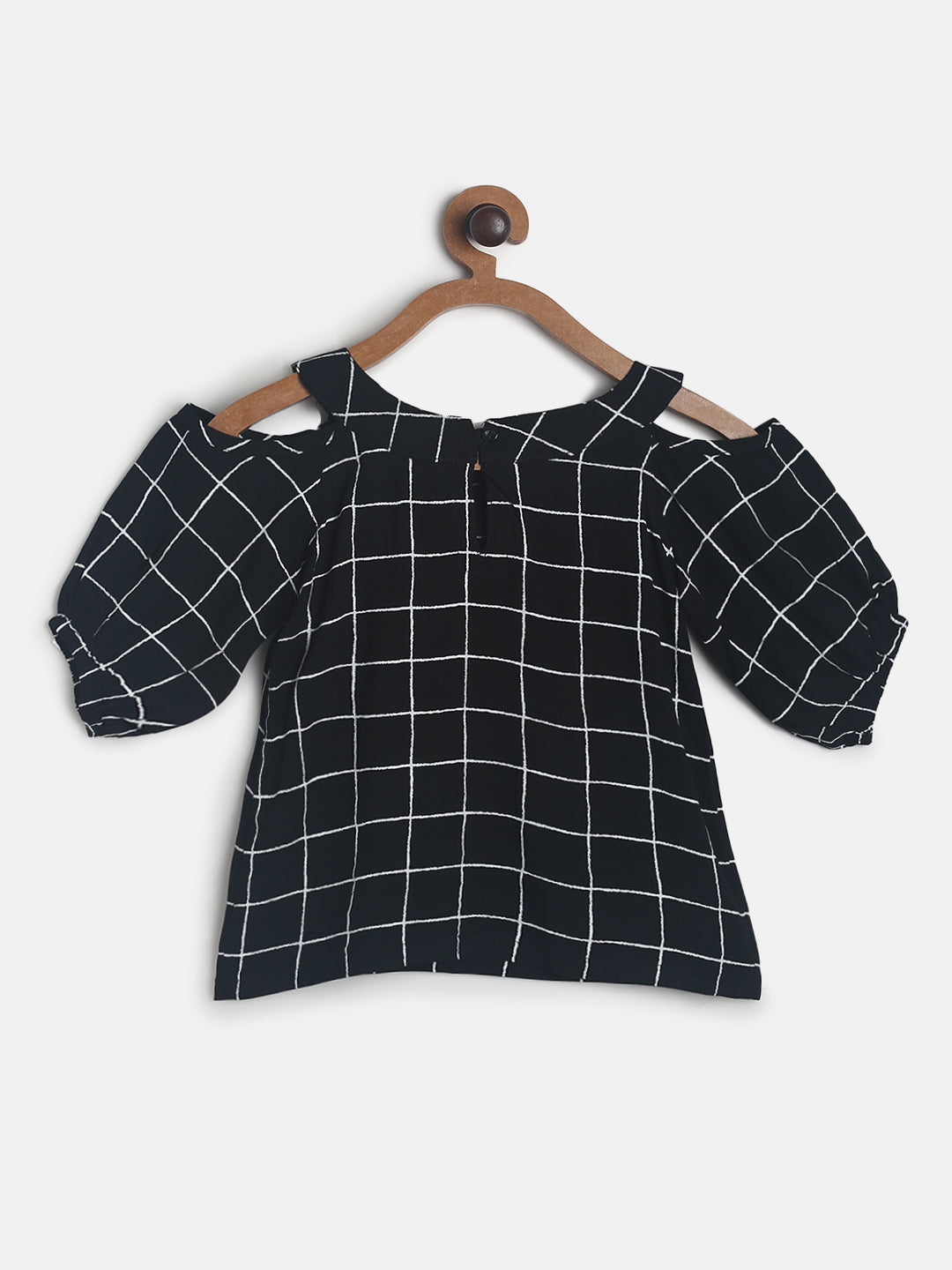 Girls Black Checks Cold Shoulder Top 