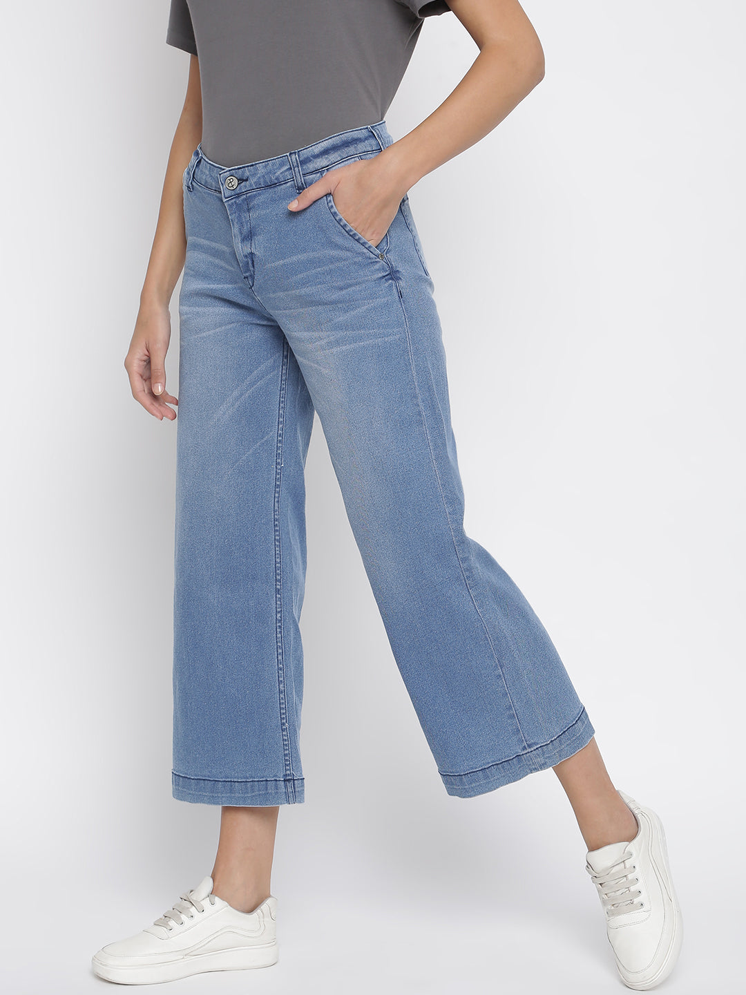 Women Light Blue Flared Denim Jeans