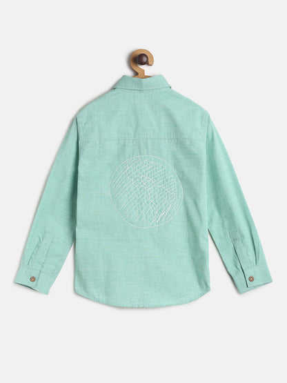 Boys Green Casual Cotton Shirt