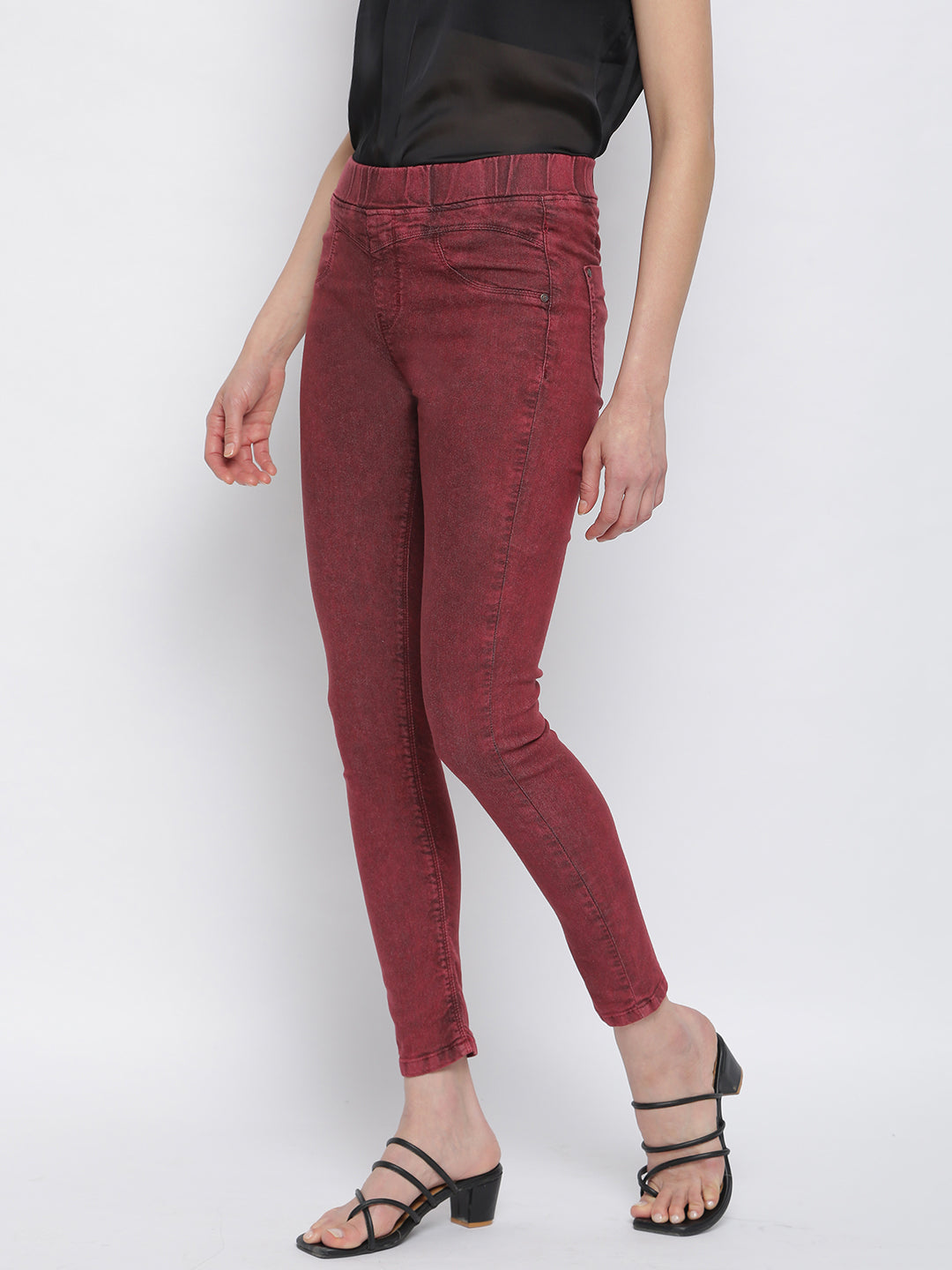 Women Maroon Denim Jegging