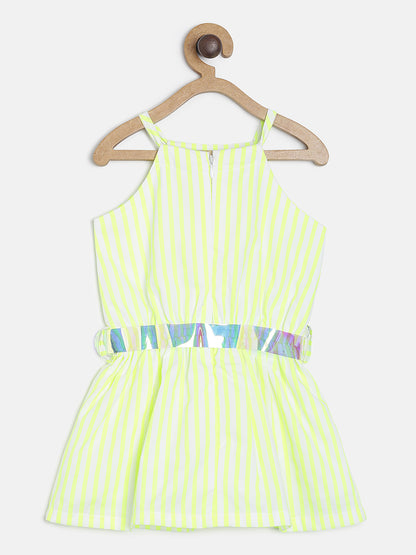 GIRLS NEON GREEN CASUAL DRESS WITH HOLOGRAPHIC BELT