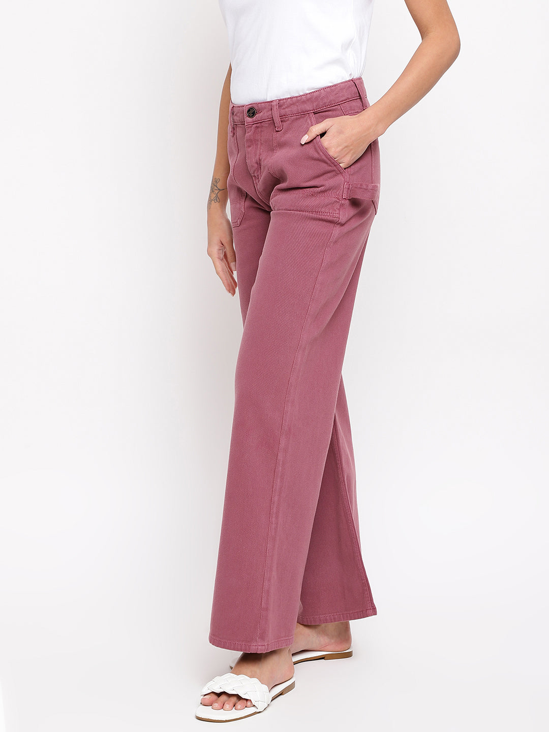 Women Light Plum Flared Jeans