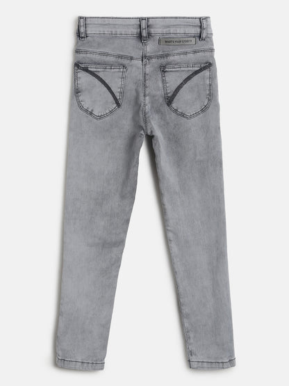 Girls Slim Fit Grey Denim Jeans