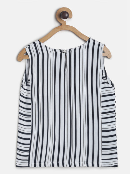 Girls white Stripe Sleeve Less Top 