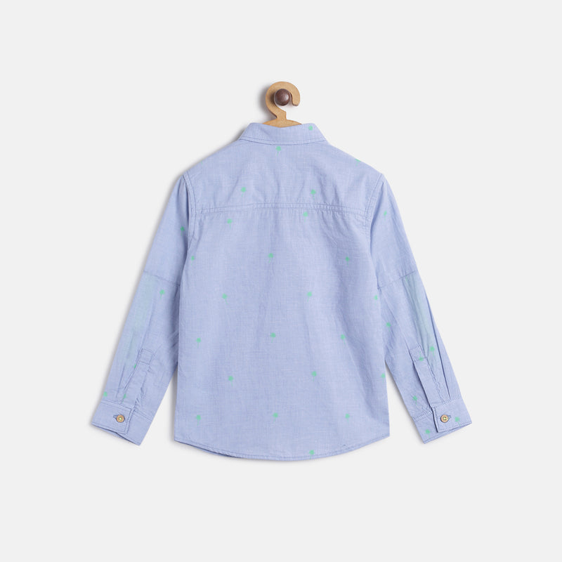 Boys Regular Fit Printed Sky Blue Cotton Shirt 